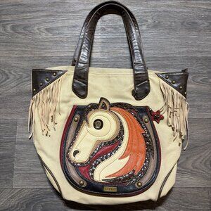 Chala Horse Everyday Zip Tote Shoulder Bag Fringe Large Travel School Work